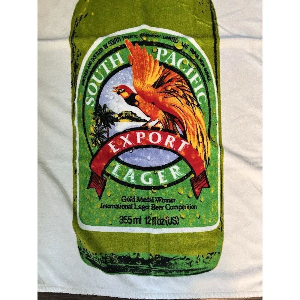 Vtg SOUTH PACIFIC LAGER Special Export Beer‎ Beach Towel 70s 80s Brazil Maiden